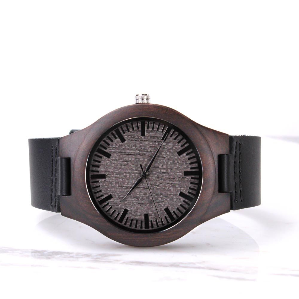 Men Engraved Wooden Elegant Watch Genuine Leather