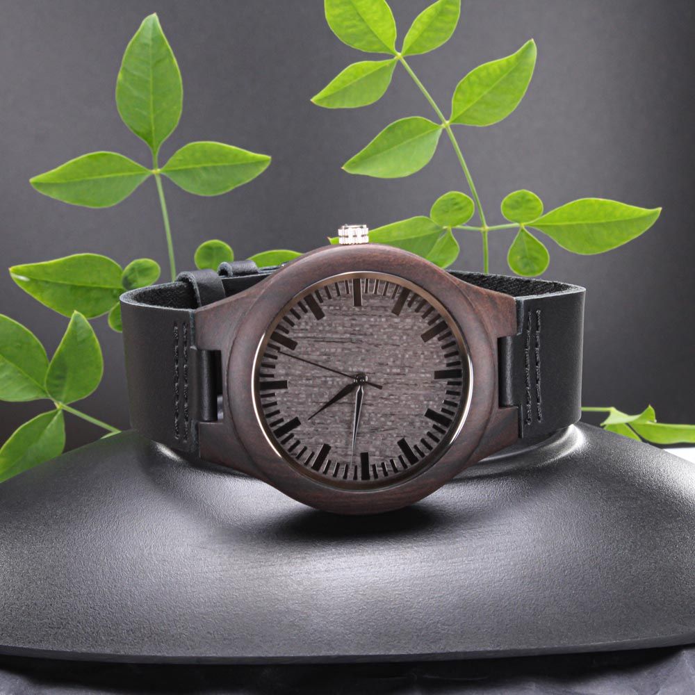 Men Engraved Wooden Elegant Watch Genuine Leather