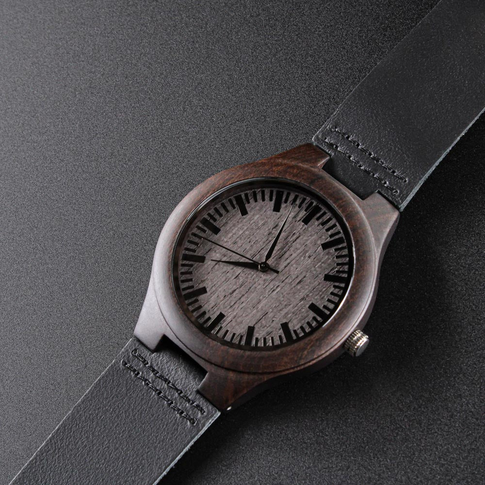 Men Engraved Wooden Elegant Watch Genuine Leather