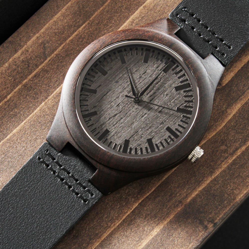 Men Engraved Wooden Elegant Watch Genuine Leather