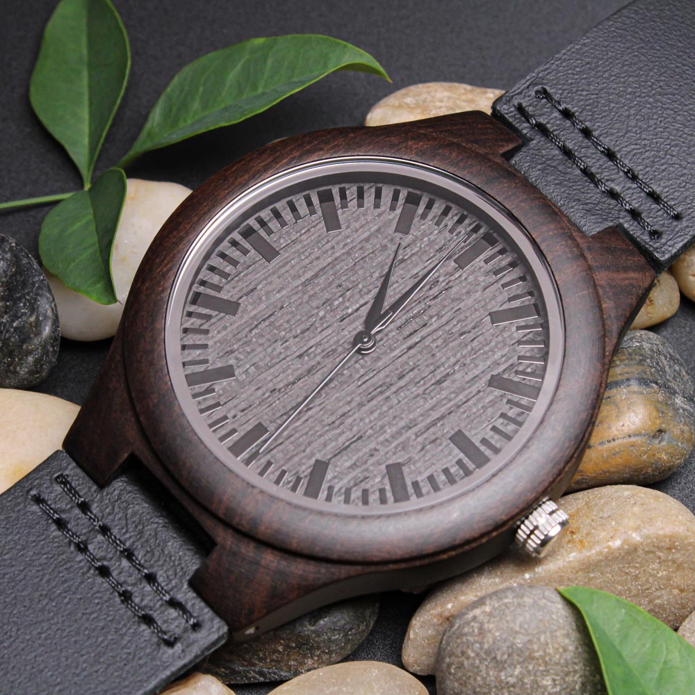 Men Engraved Wooden Elegant Watch Genuine Leather