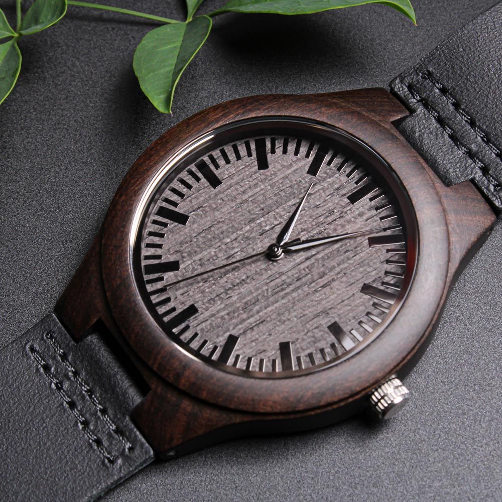 Men Engraved Wooden Elegant Watch Genuine Leather