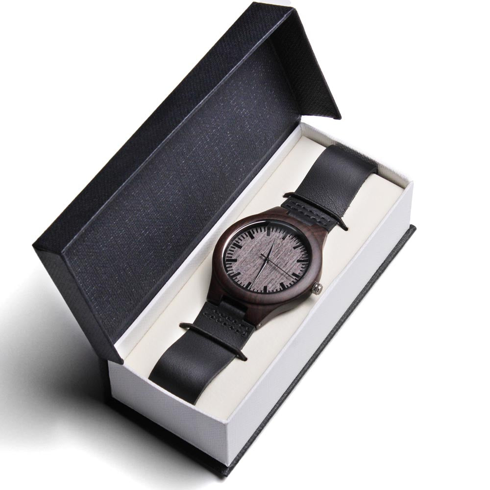 Men Engraved Wooden Elegant Watch Genuine Leather