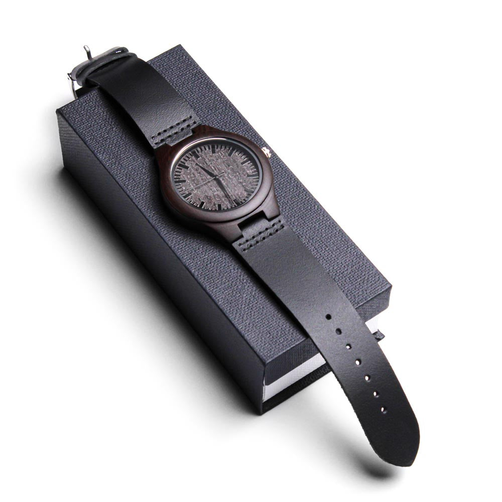 Men Engraved Wooden Elegant Watch Genuine Leather