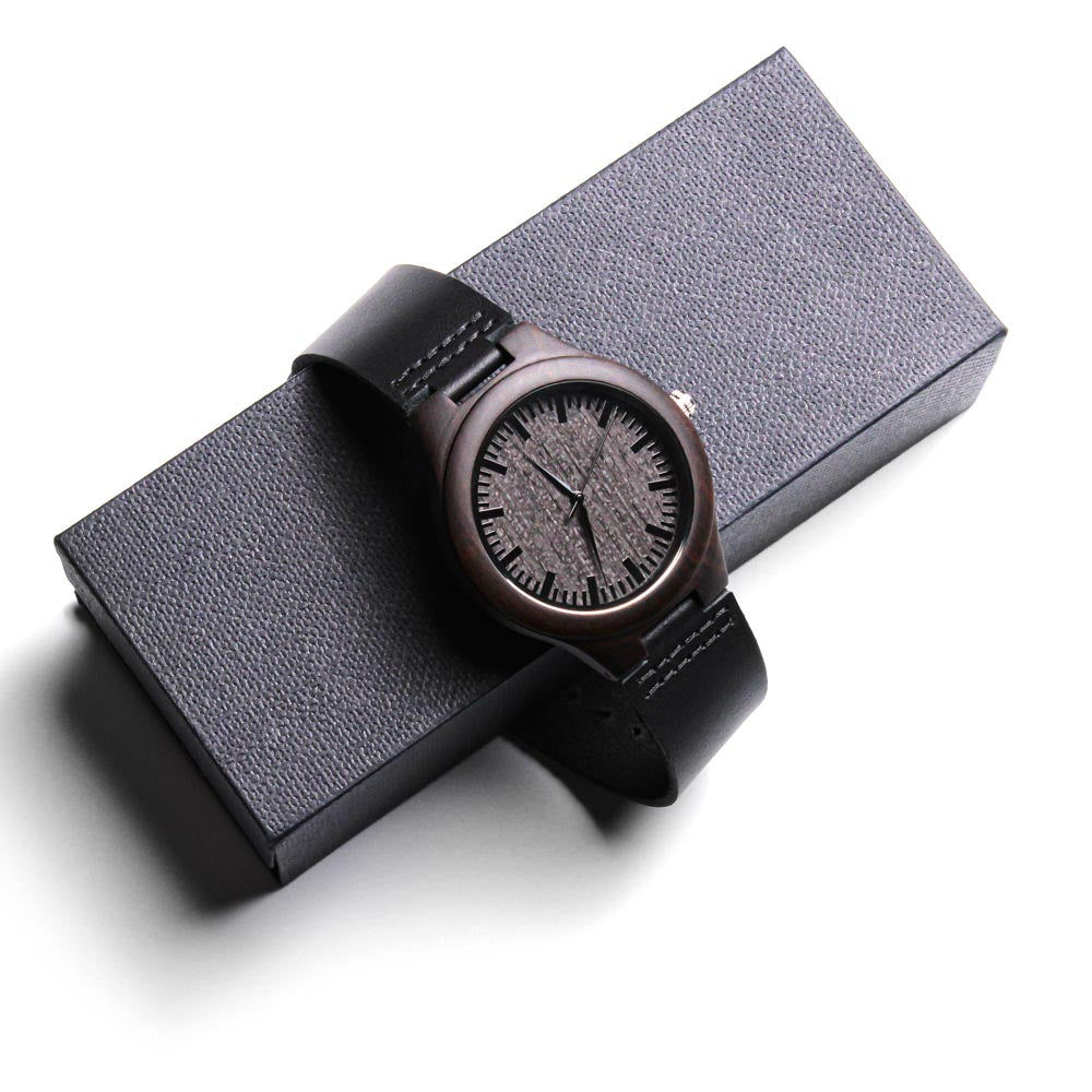 Men Engraved Wooden Elegant Watch Genuine Leather