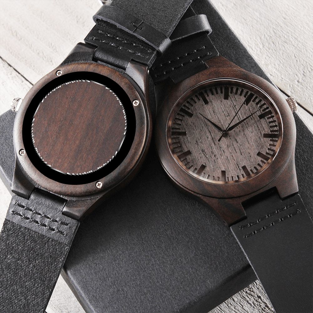 Men Engraved Wooden Elegant Watch Genuine Leather