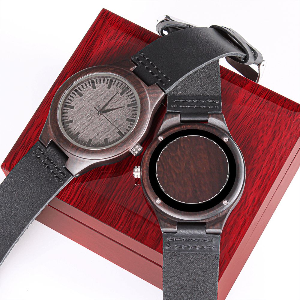Men Engraved Wooden Elegant Watch Genuine Leather